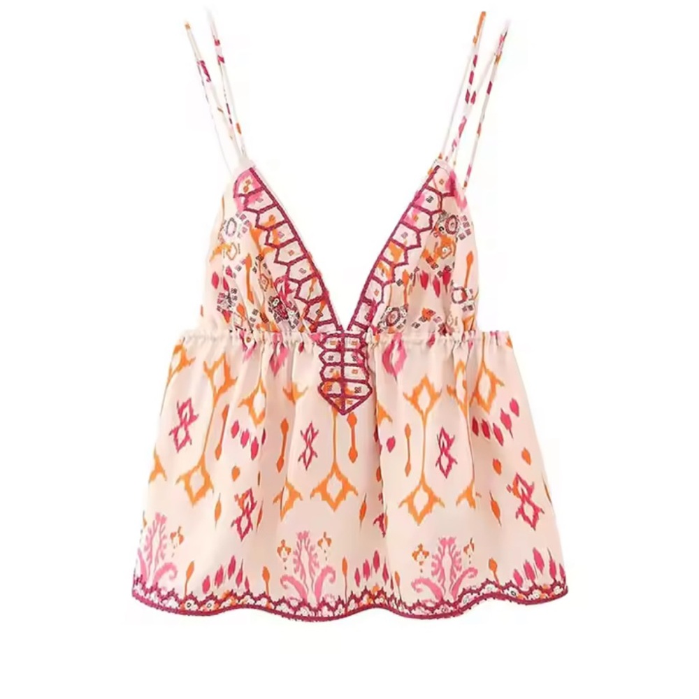 NWT Zara Beaded Printed Top